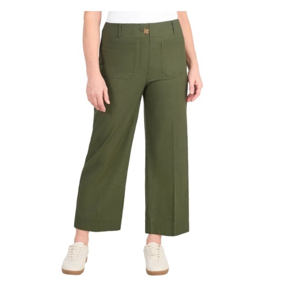 Hilary Radley Womens High Waisted Wide Leg Stretch Pants Deep Olive Green Size 4